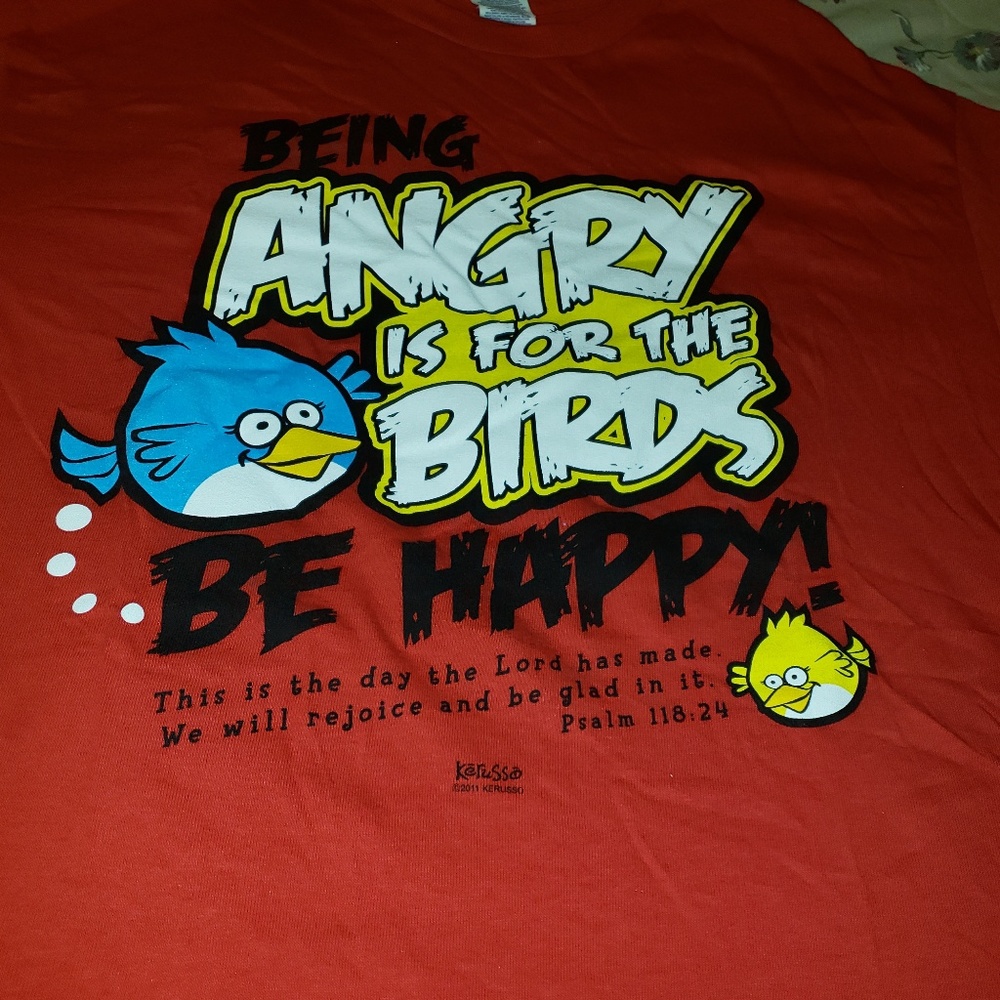 New Red Religious Angry Birds Be Happy Tshirt - Picture 2 of 4